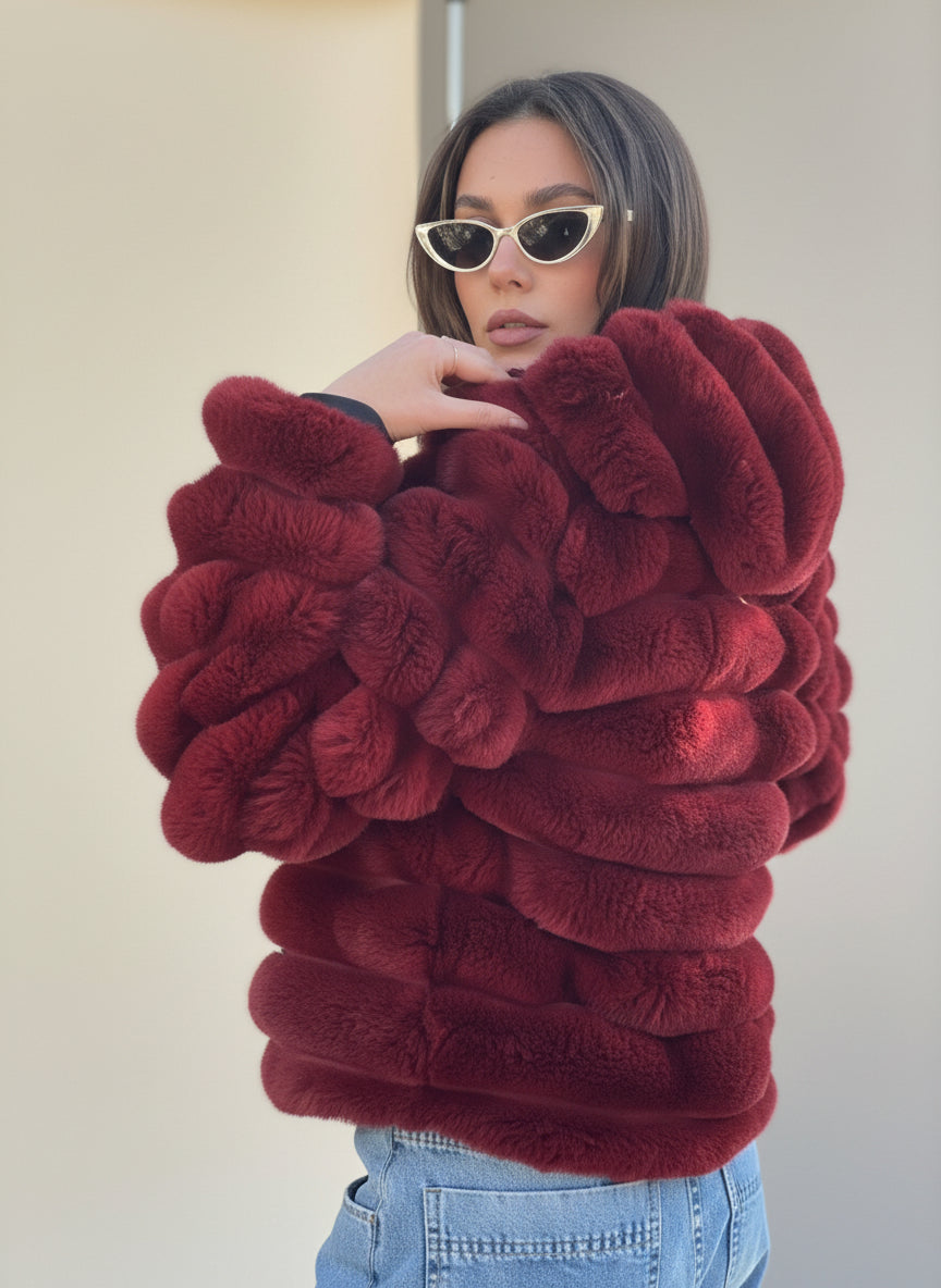 Burgundy Fur Jacked - Boutique Noor 