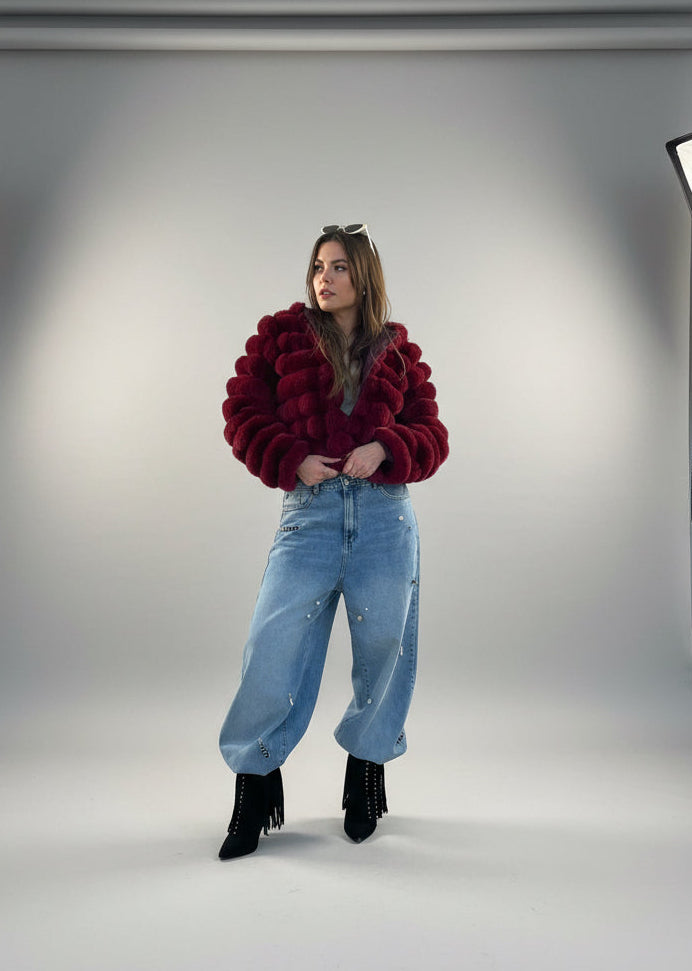 Burgundy Fur Jacked - Boutique Noor 