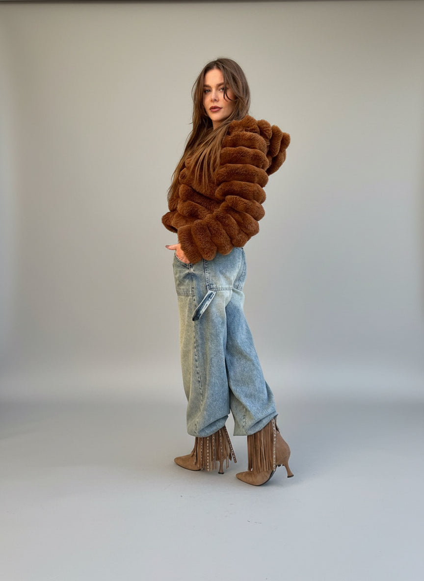 Brown Fur jacket - Boutique Noor 