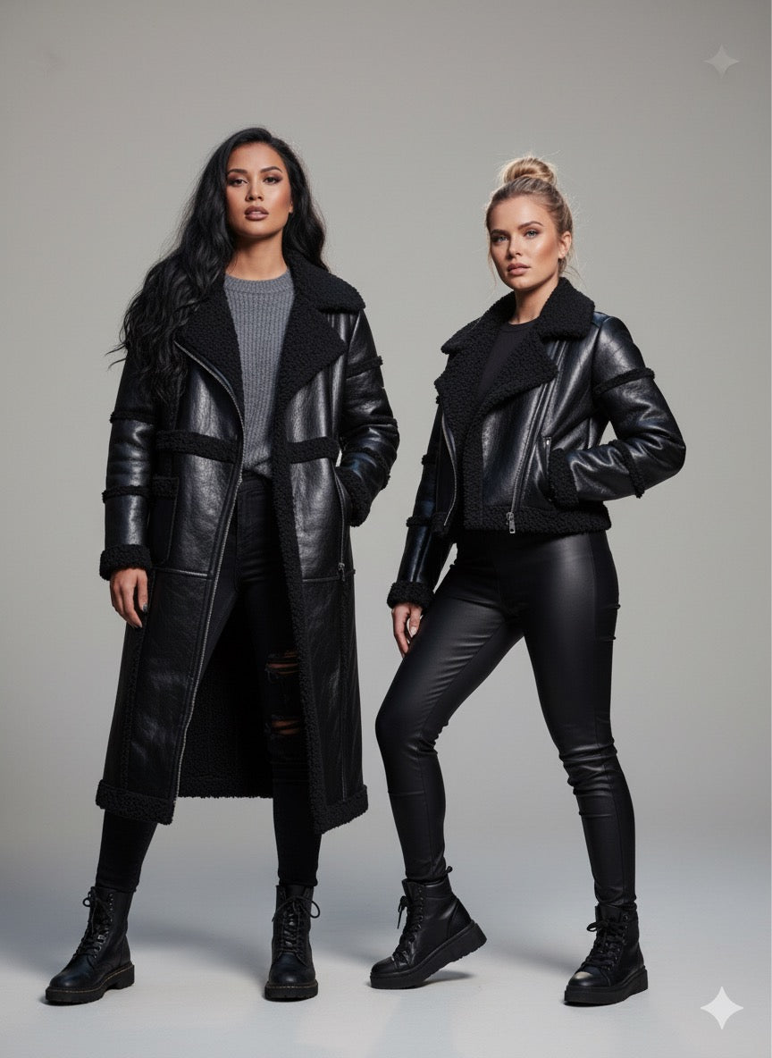 Leather coat  Short with long extension - Boutique Noor 