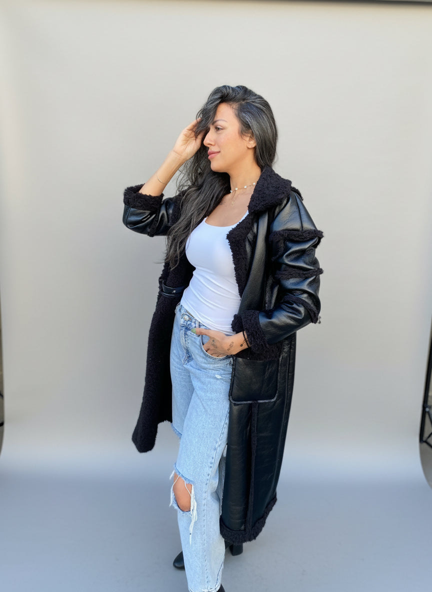 Leather coat  Short with long extension - Boutique Noor 