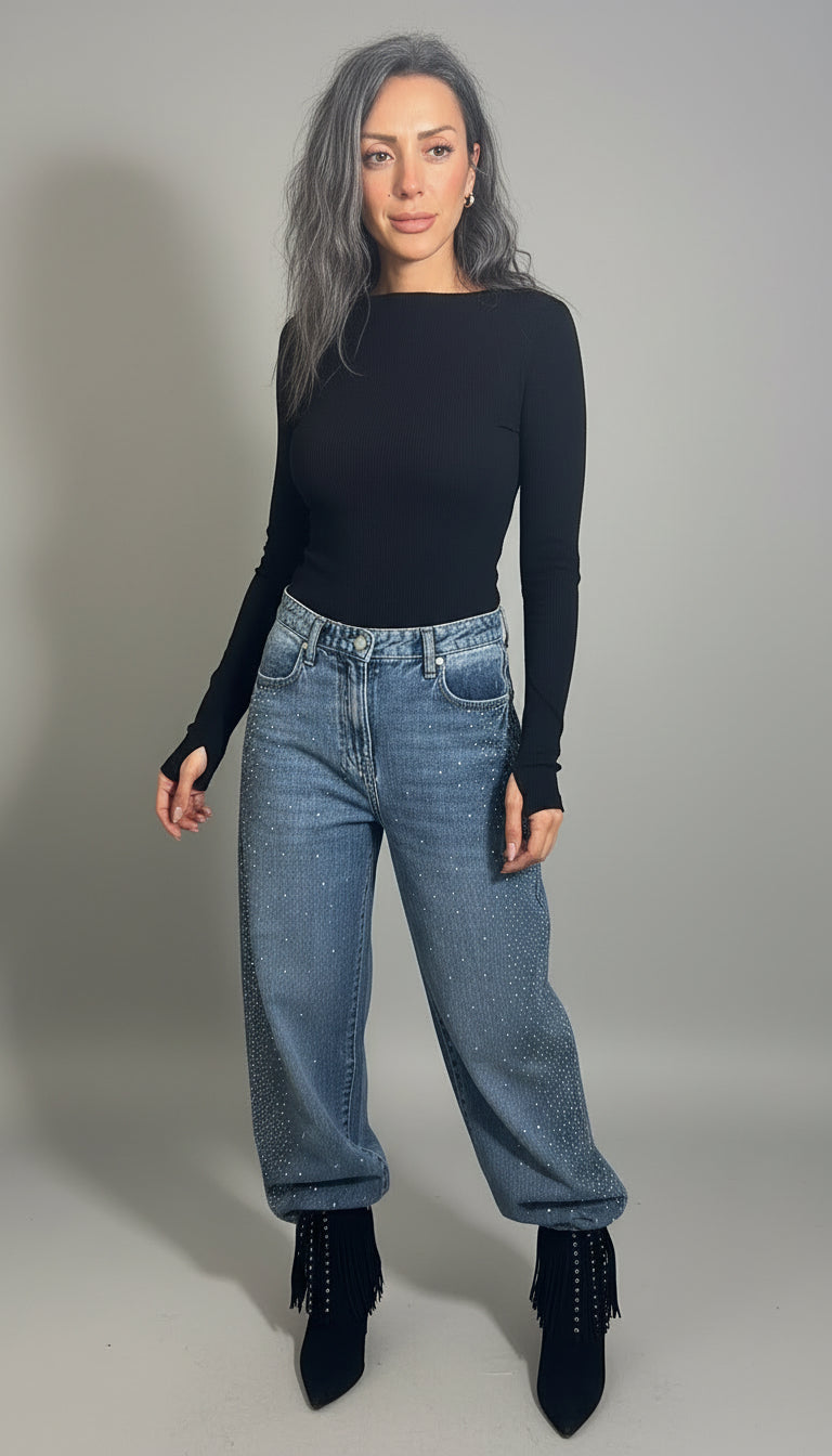 Crystals edge denim - Boutique Noor 
