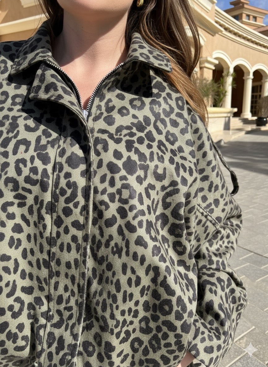 Suede jacket tiger print - Boutique Noor 