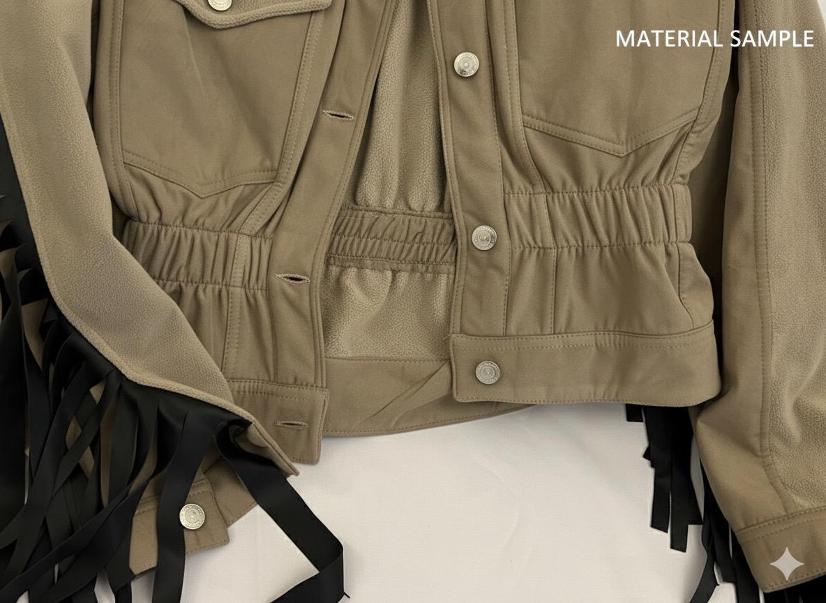 Jacket beige  with black fringes - Boutique Noor 