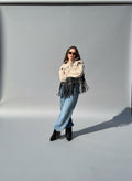 Jacket beige  with black fringes - Boutique Noor 